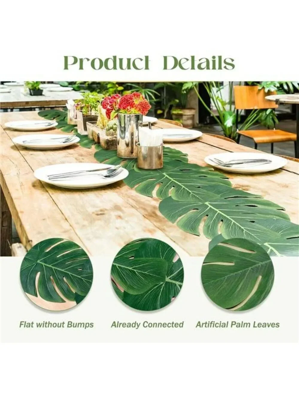 Artificial palm leaves table runner tropical luau jungle wedding party decor 72